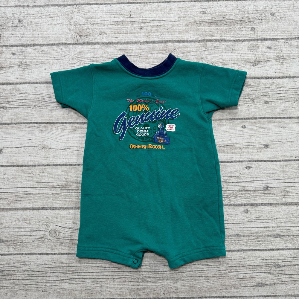 Vintage OshKosh B'gosh Romper Baby 24M Green Bodysuit Short Sleeve Made In USA